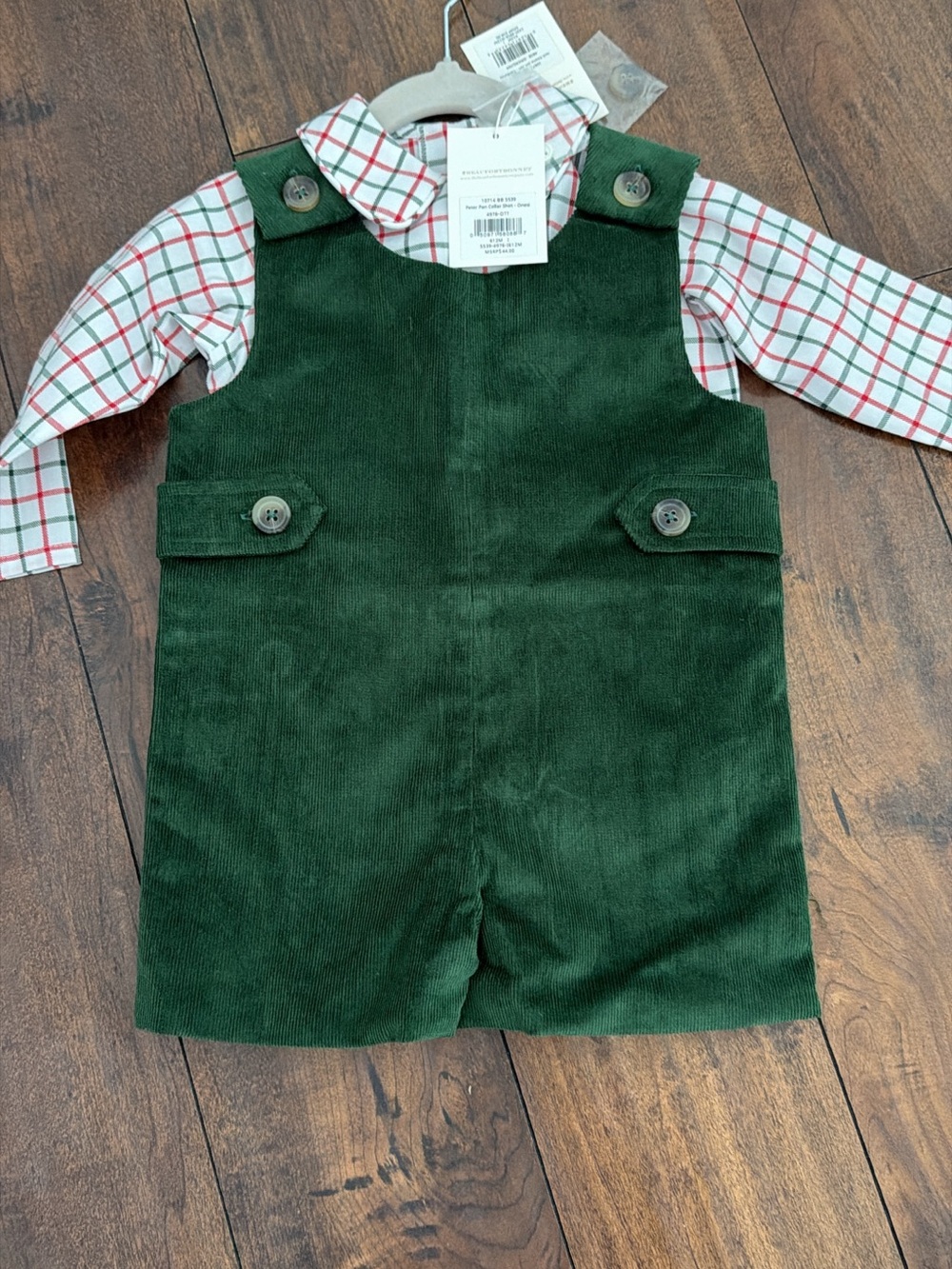 The Beaufort Bonnet Co Christmas Corduroy Shortall with Peter Pan Collar Shirt